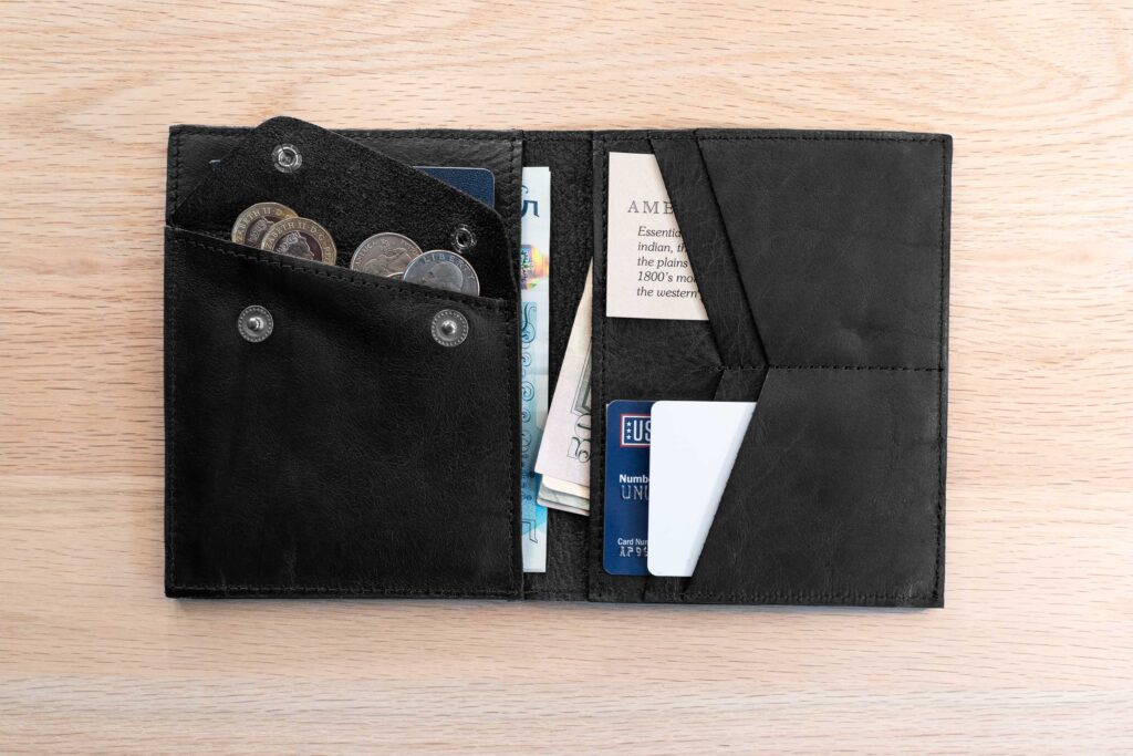 Inside The Black Wallet Is A Large Coin Pouch That Closes With Two Metal Snaps.