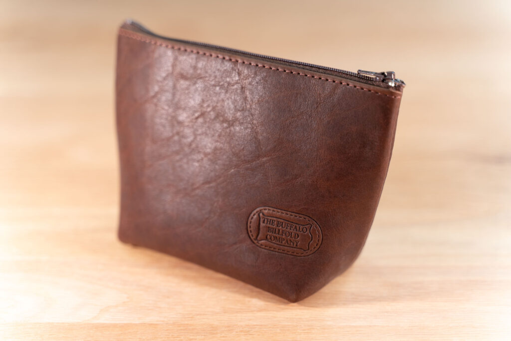Small Leather Makeup Bag Made From Full Grain American Bison Leather Small Leather Makeup Bag Made From Full Grain American Bison Leather