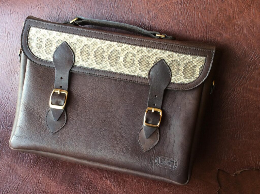 Mens Leather Attache Briefcase - Prairie Rattlesnake