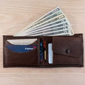 Mens Leather Bifold Wallet with Coin Pocket
