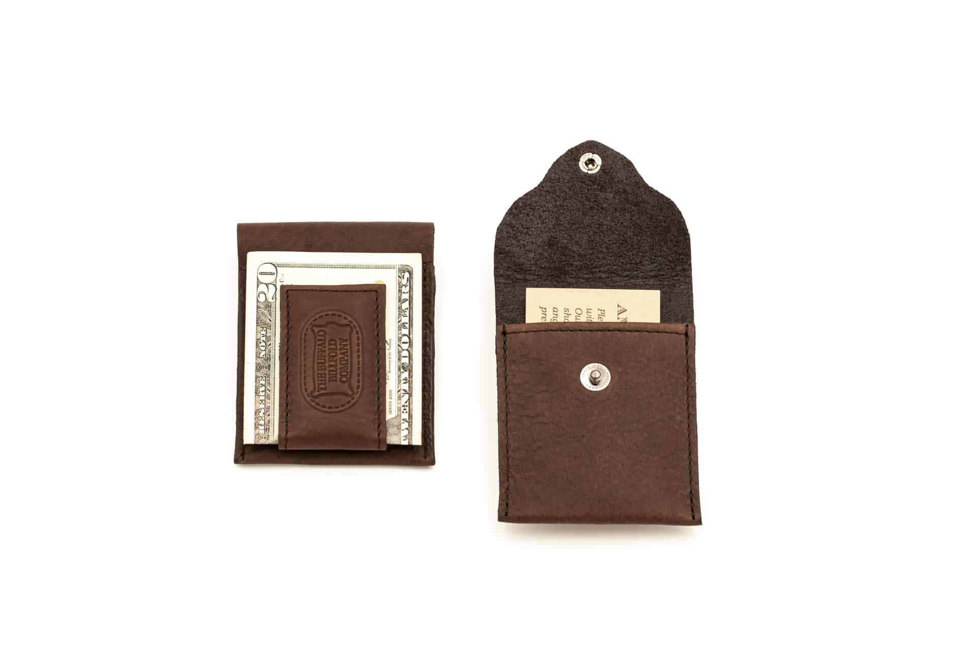 Men's Leather Slim Wallet + Money Clip Handwriting Inside + Front