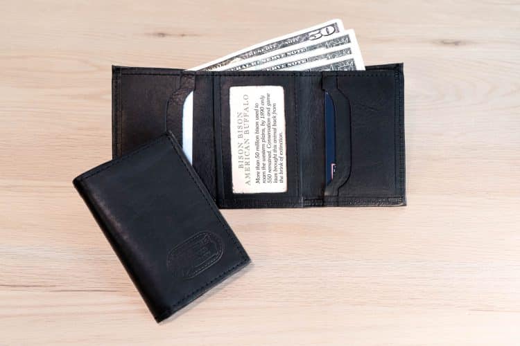 Mens Black Leather Trifold Wallet - Made in USA