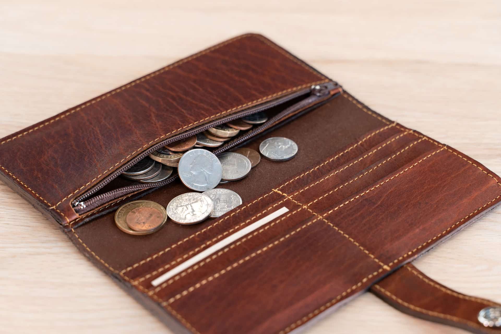 Coin Purse inside of the Slim Leather Wallet