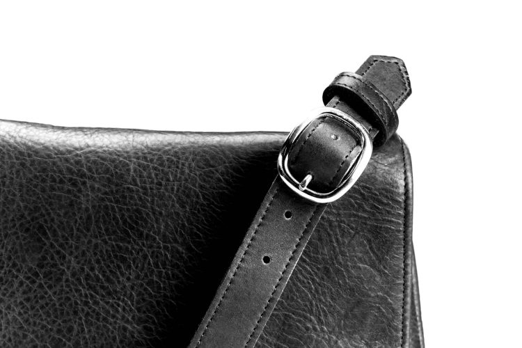 Handmade Black Leather Purse - Adjustable Strap