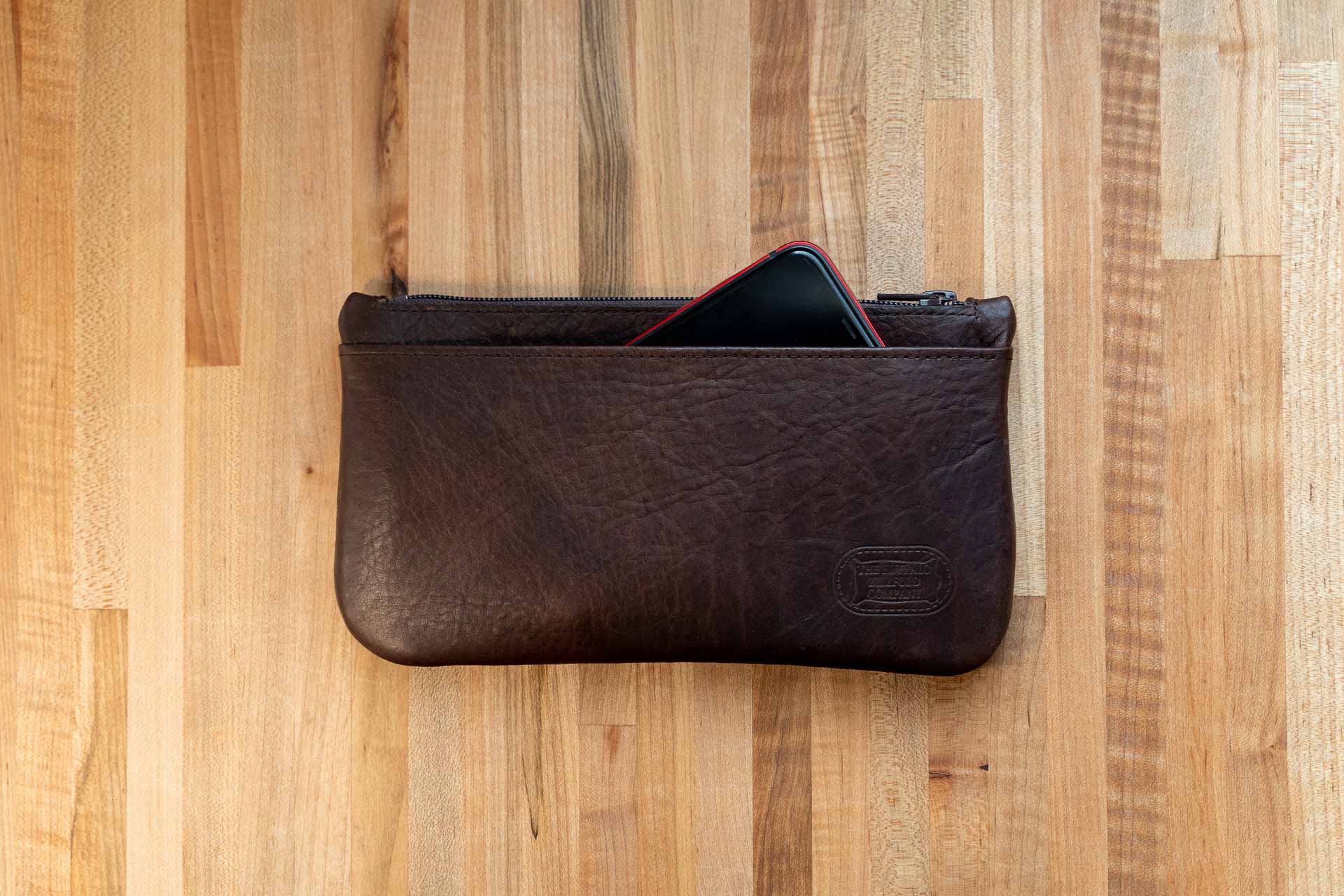 Leather Zipper Pouch with Phone Pocket