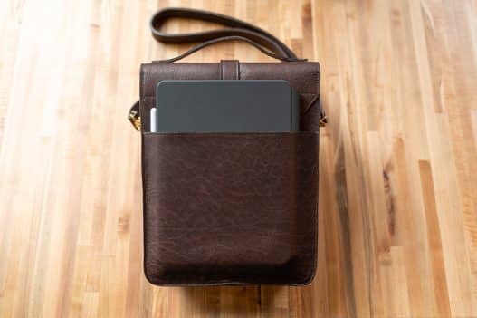 Brown Leather Expedition Bag - Back Pocket with iPad Pro Sleeve