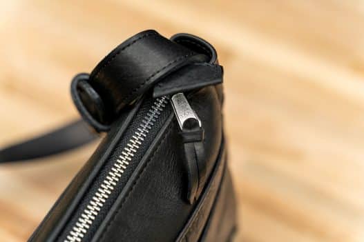 Dakota Purse - Black Buffalo Leather - Made in USA - Zipper