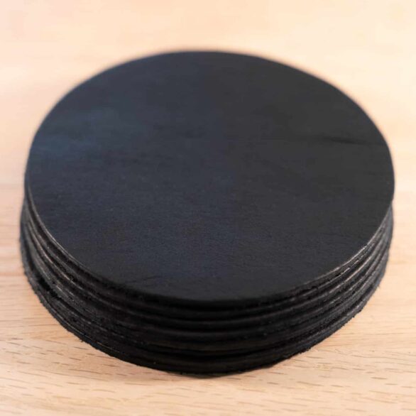 Round Black Leather Coasters - Made in USA