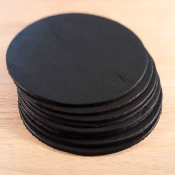 Round Black Leather Coasters - Made in USA