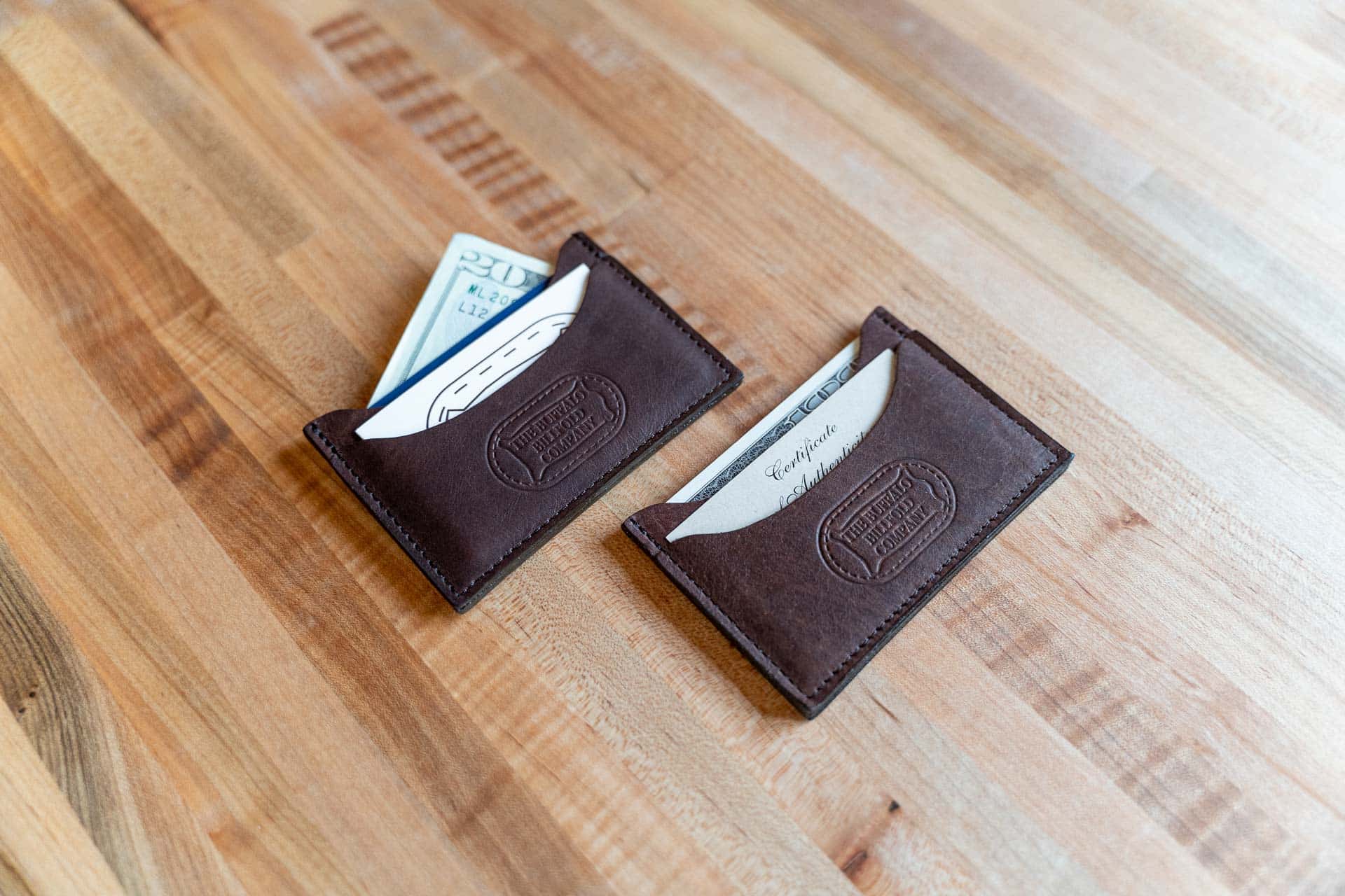 Men's Leather Slim Wallet + Money Clip Handwriting Inside + Front