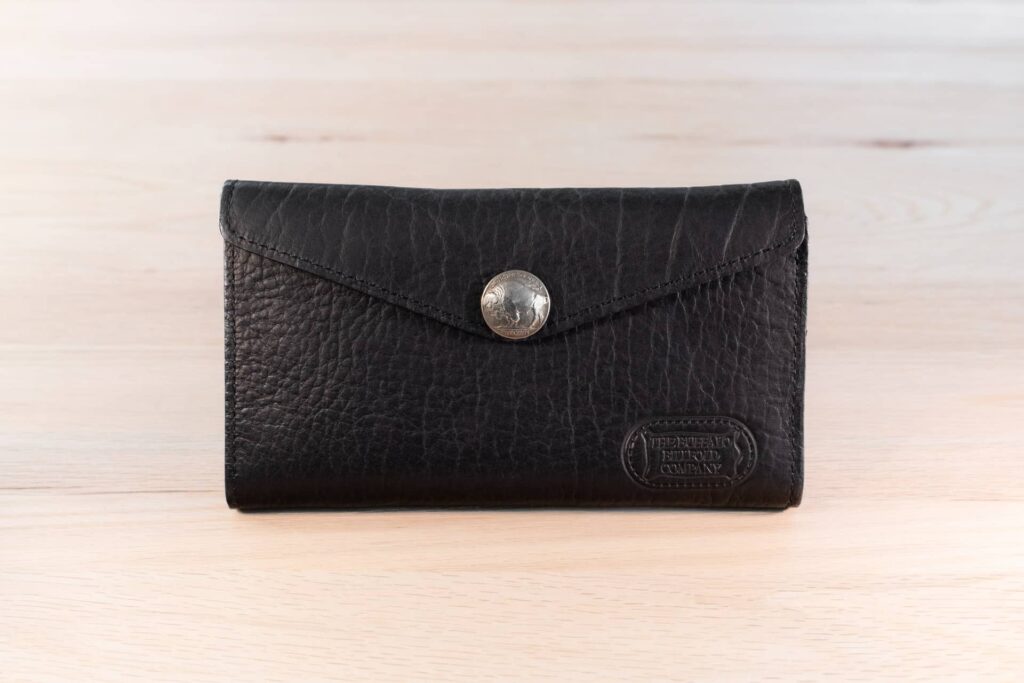 Bison Nickel Snap on front of the Leather Envelope Wallet