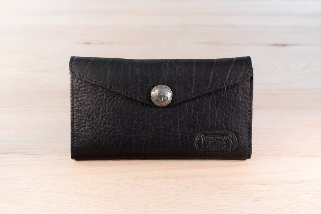 Handcrafted Leather Billfold with Zipper Pouch and Snap Closure Black