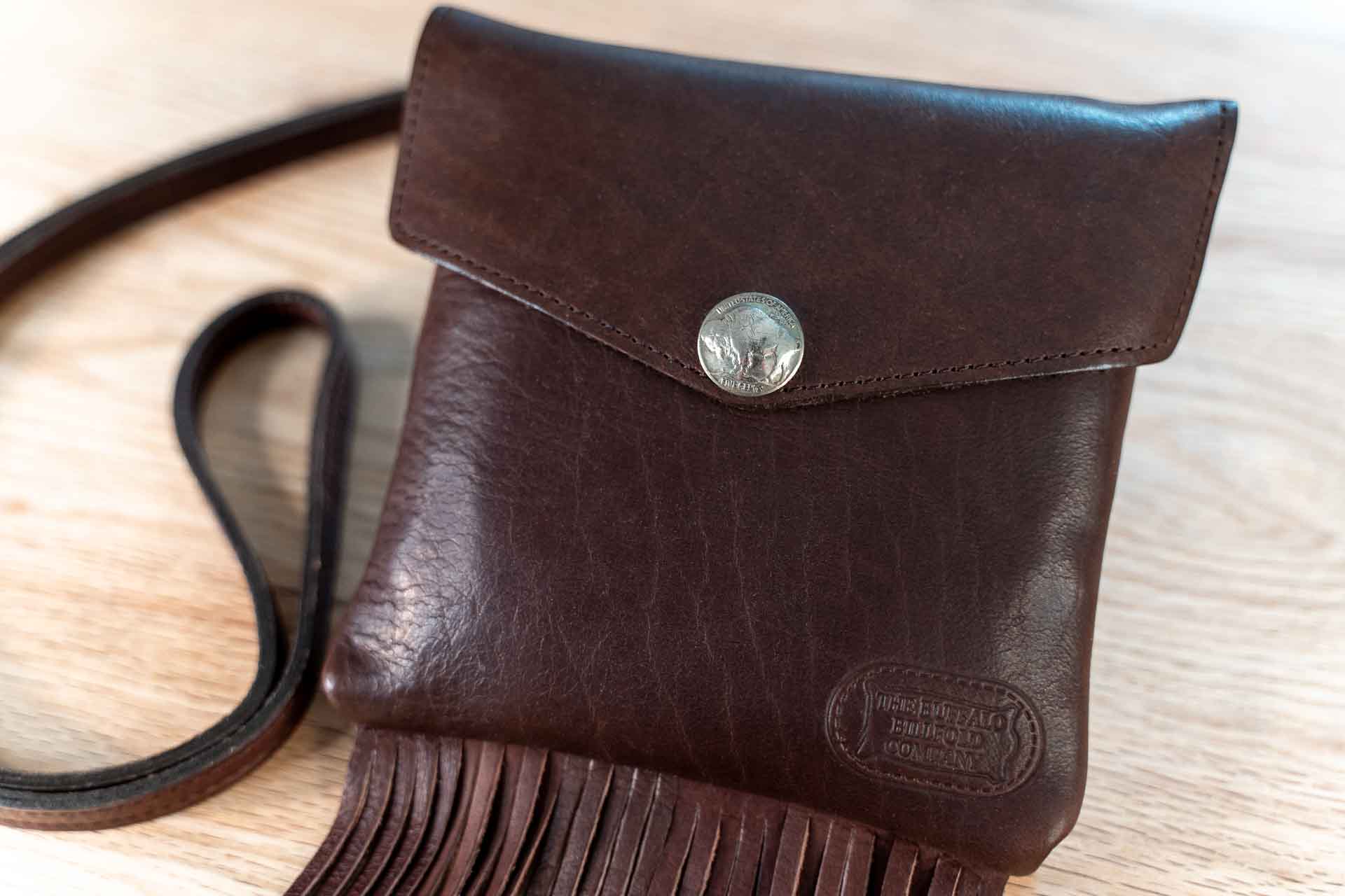 Buffalo Leather Fringe Handbag, Saddle, Small - Buffalo Boutique