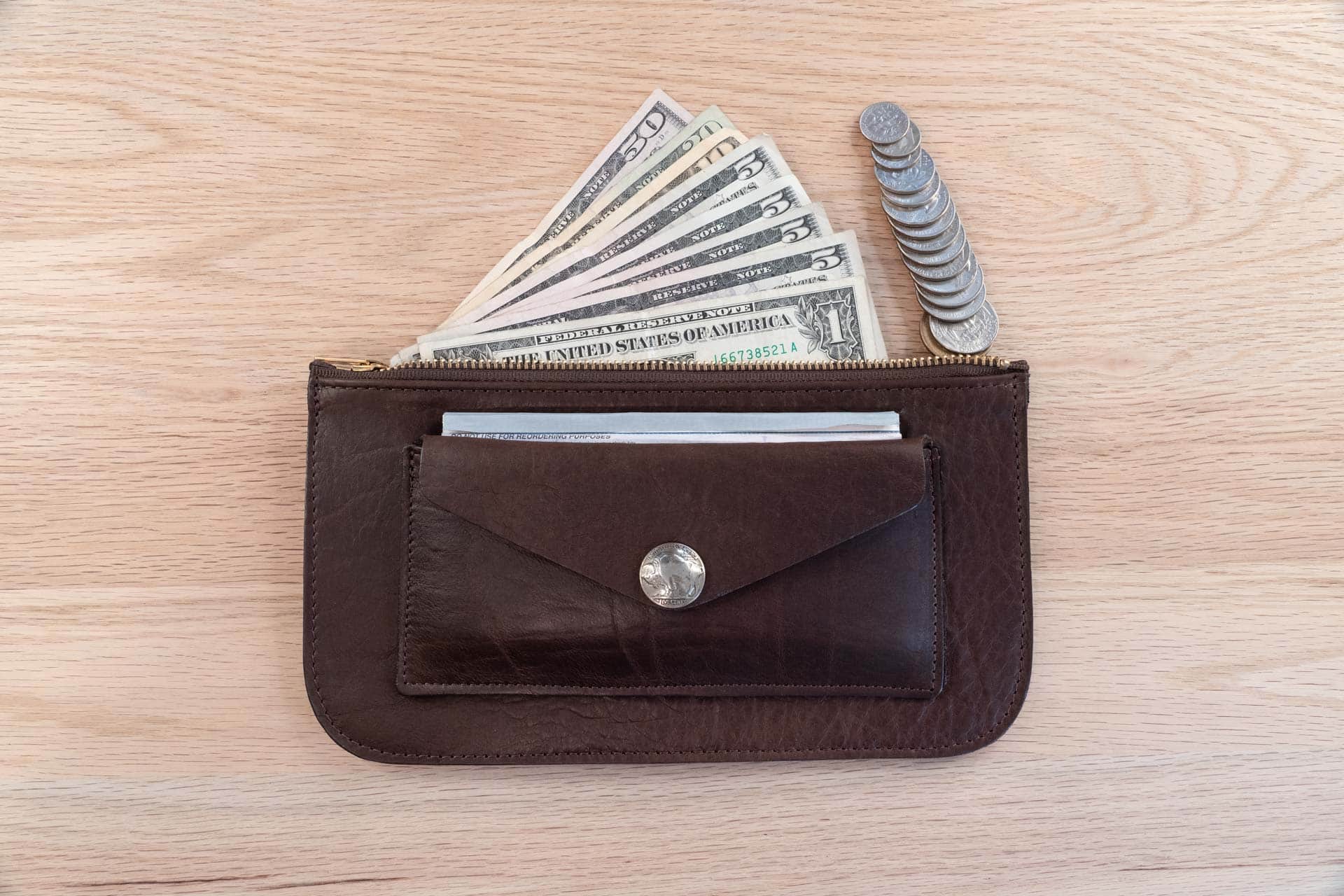 Men's snap leather wallet with coin pouch