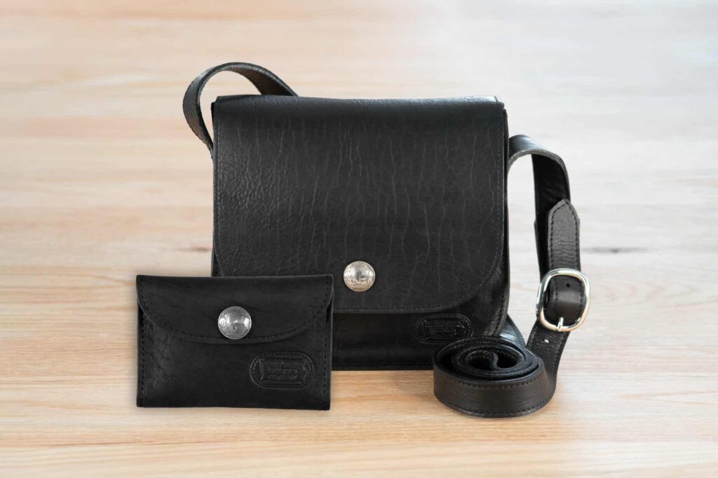 Bisonette Mini Leather Purse and Wallet Set - Black