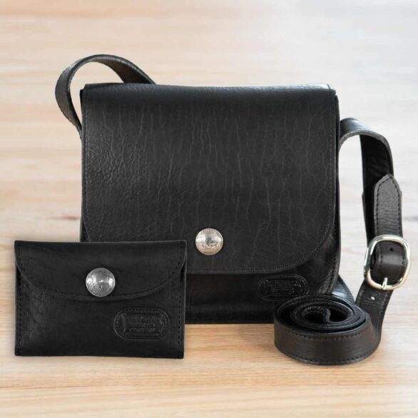 Bisonette Mini Leather Purse and Wallet Set - Black