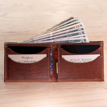 Mens Bifold Wallet - Red - Shrunken Bison Leather