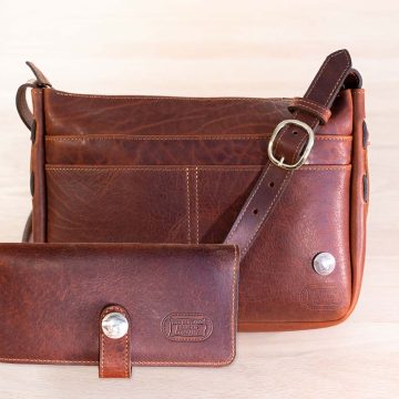 Dakota Leather Purse And Wallet Set - American Chestnut Leather - Made In Usa