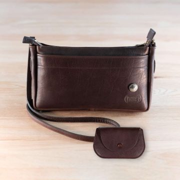 Brown Leather Kw Crossbody Purse And Minimalist Wallet Set