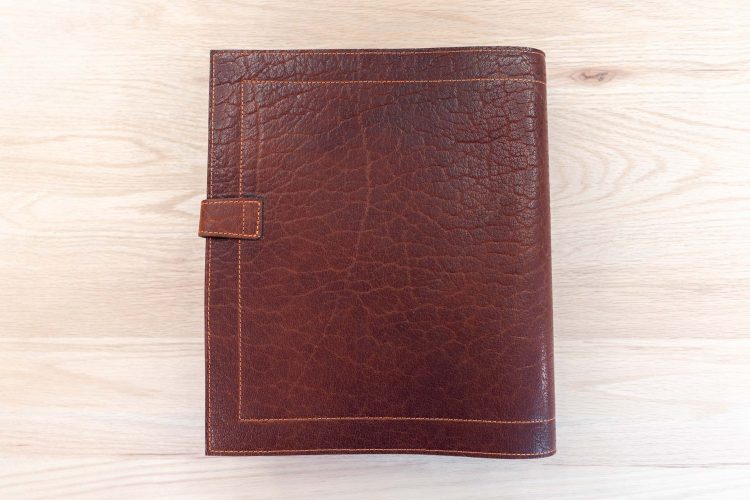 Leather 3 Ring Binder made with Red American Chestnut leather and Orange Thread - Back