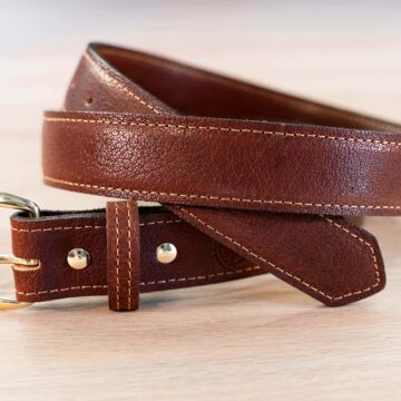 Mens Red Leather Belt - Shrunken Bison Leather