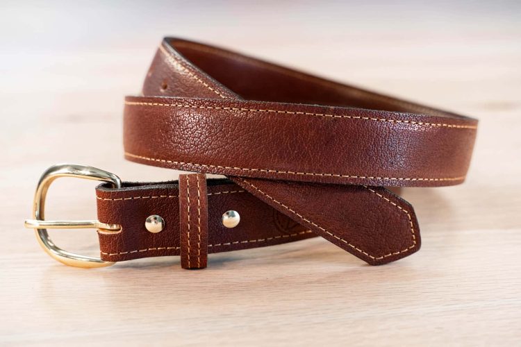 Mens Red Leather Belt - Shrunken Bison Leather