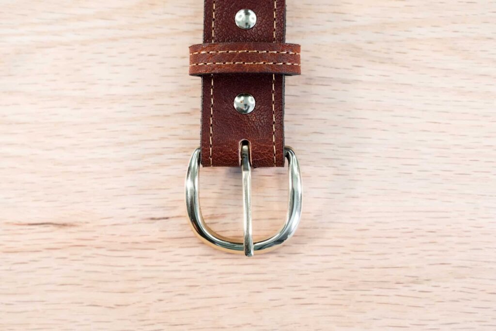 Brass Rivets on Mens Red Leather Belt