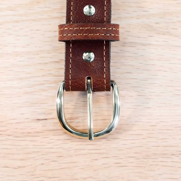 Brass Rivets on Mens Red Leather Belt