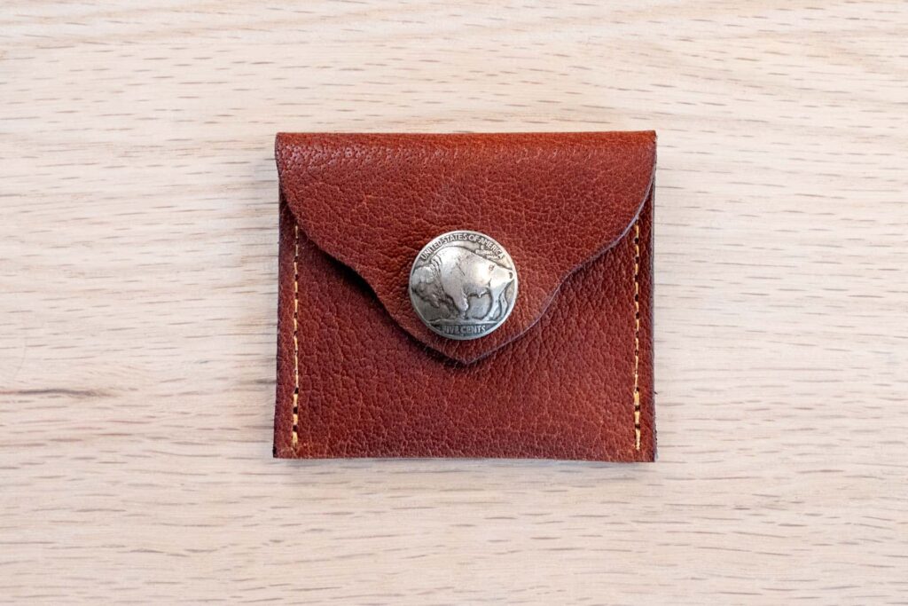 Small Leather Coin Purse - Red Shrunken Bison Leather