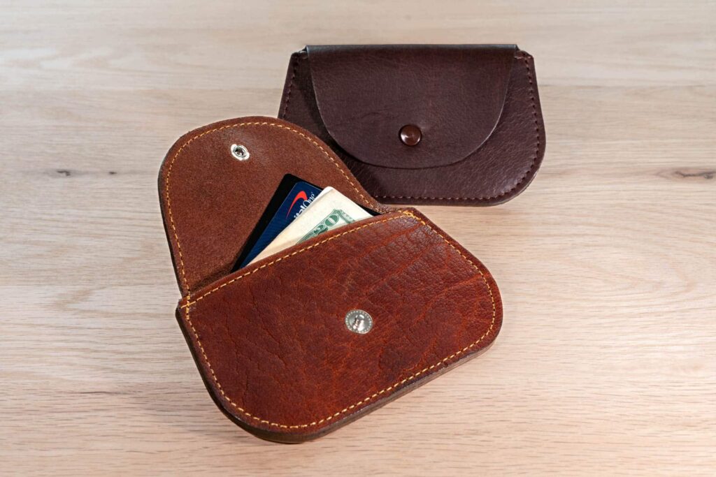 Womens Minimalist Wallet in Red and Brown Leather