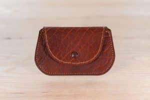 Women'S Minimalist Wallet - Red Shrunken Bison Leather
