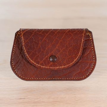 Women'S Minimalist Wallet - Red Shrunken Bison Leather
