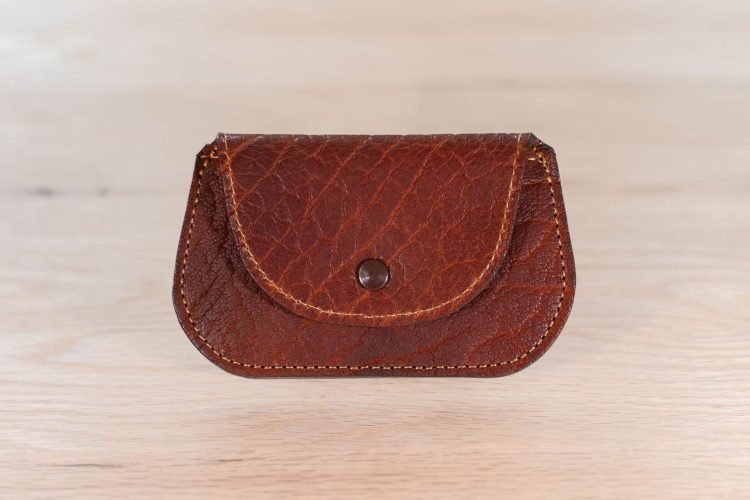 Women's Minimalist Wallet - Red Shrunken Bison Leather