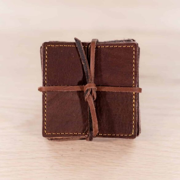 Quilted Coasters - Brown Leather and Golden Prairie Grass Thread