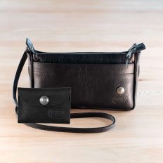 Leather Crossbody Purse and Mini Clutch Wallet Set - Black - Made in USA