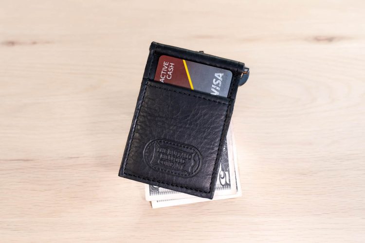 Black Leather Money Clip Wallet - Made in USA
