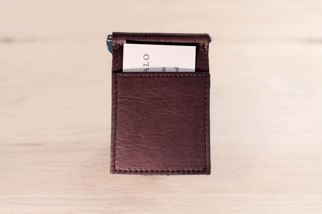 Credit Card Pockets on Front and Back of Brown Money Clip