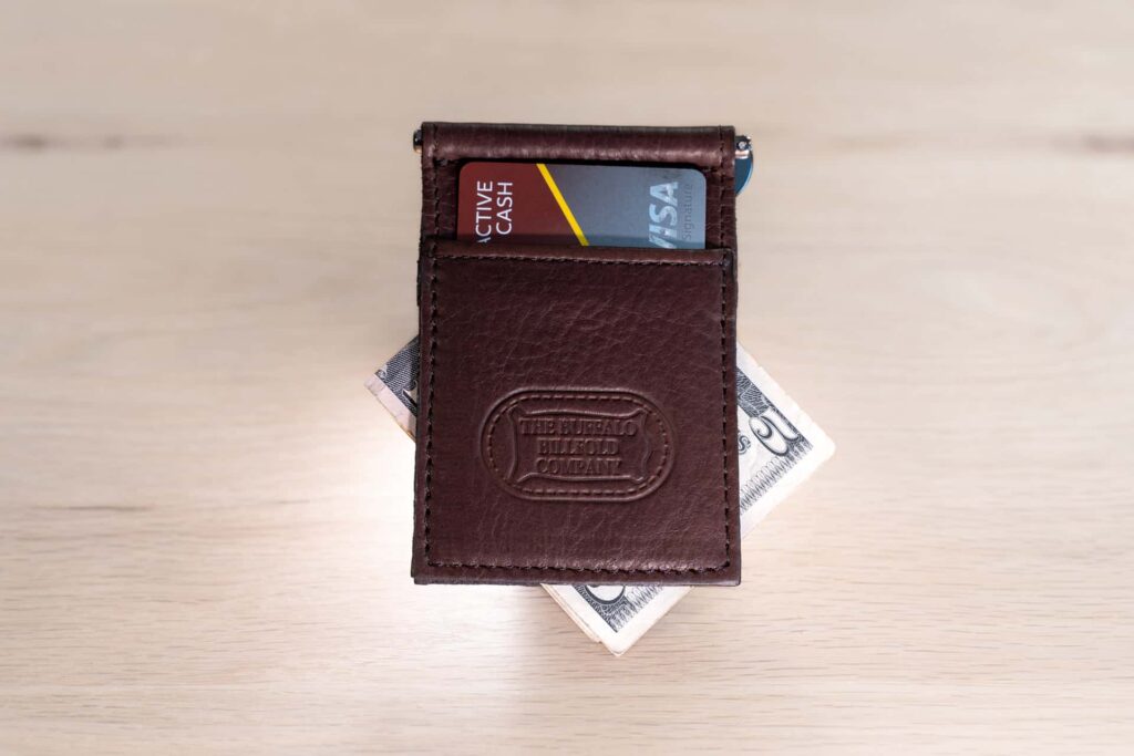 Brown Leather Money Clip Wallet - Made in USA