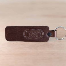 Rectangular Brown Leather Keychain - Made in USA