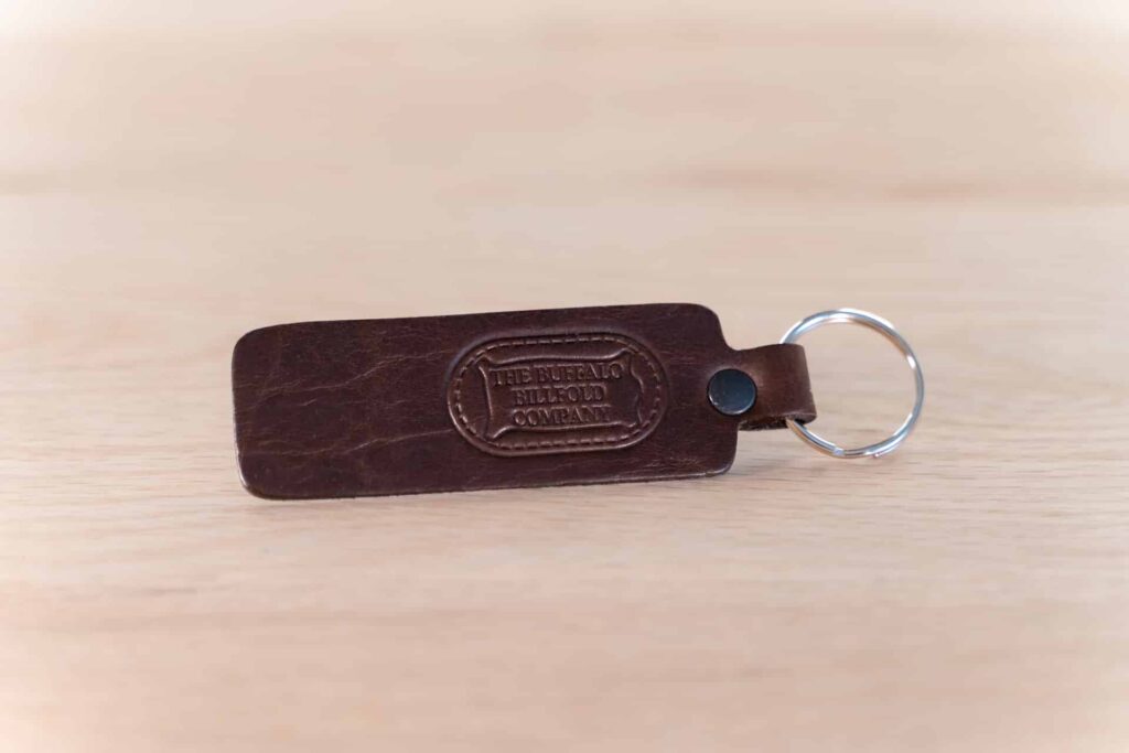 Rectangular Brown Leather Keychain - Made in USA