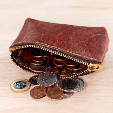 Coins Inside This Red Leather Coin Case With Zipper