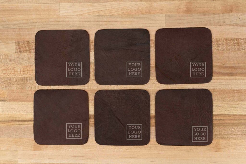 Bulk Promotional Coasters - Made with American Bison full grain leather.