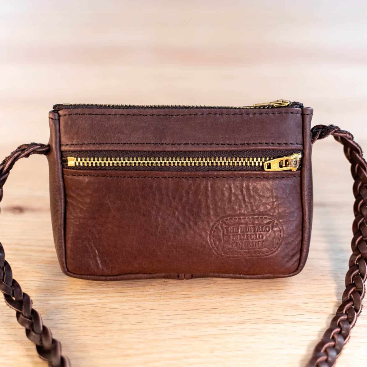 Small Zipper Bag with Braided Leather Strap
