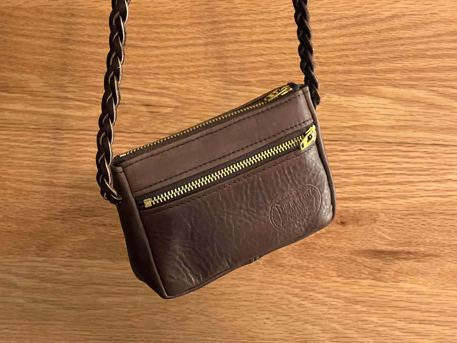 Small Zipper Bag with Braided Leather Strap Buffalo Billfold Company
