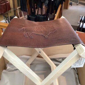 Leather Footstool with American Dark Cherry Wood Legs and Bison Applique