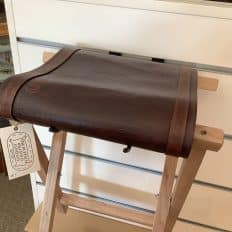 Leather Footstool with American Dark Cherry Wood Legs and Striped Leather Applique