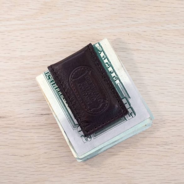 Brown Leather Magnetic Money Clip - Made with Strong Neodymium Magnets