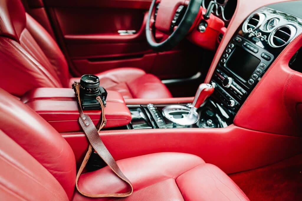 Aldehyde Tanned Leather - Red Leather Upholstery in Car