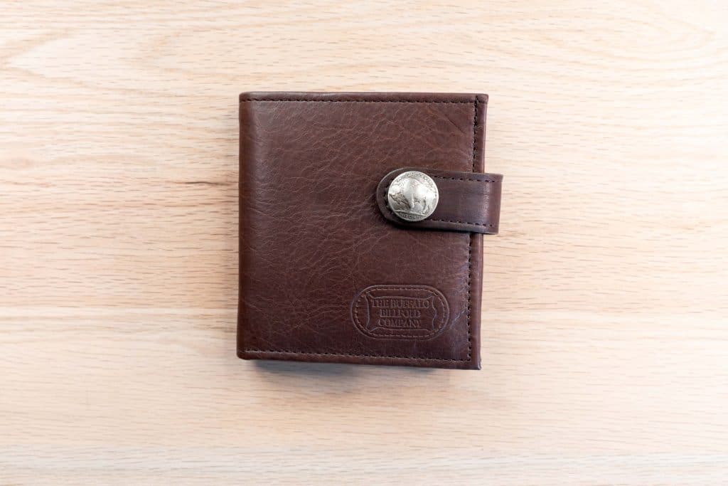Large Bifold Wallet with Snap Closure - Brown - Made in USA