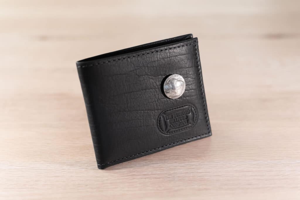 Mens Black Leather Buffalo Nickel Wallet
